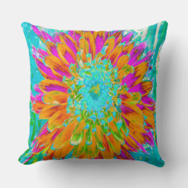 Tropisches Orange und heiß rosa Dekorative Dahlia Kissen