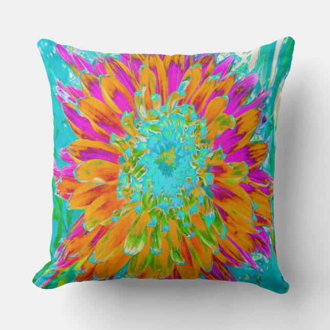 Tropisches Orange und heiß rosa Dekorative Dahlia Kissen (Vorderseite)