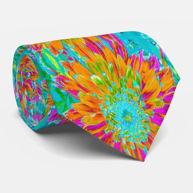 Tropisches Orange und heiß rosa Dekorative Dahlia Krawatte (Gerollt)
