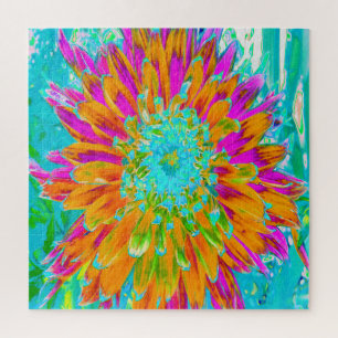 Tropisches Orange und heiß rosa Dekorative Dahlia Puzzle