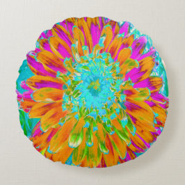 Tropisches Orange und heiß rosa Dekorative Dahlia Rundes Kissen