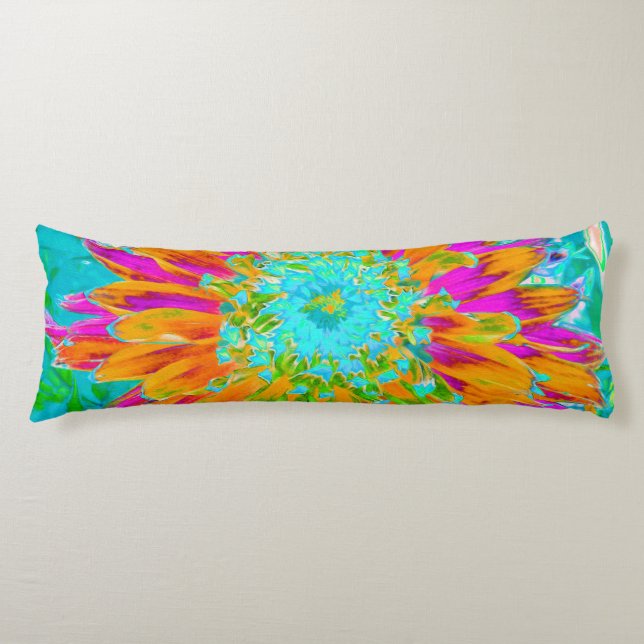 Tropisches Orange und heiß rosa Dekorative Dahlia Seitenschläferkissen (Vorderseite)