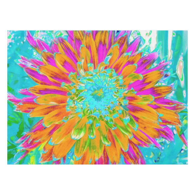 Tropisches Orange und heiß rosa Dekorative Dahlia Tischdecke (Vorderseite (Horizontal))