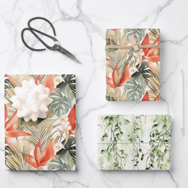 Tropisches Orangen-Anthurium-Brautparty Geschenkpapier Set (Vorderseite)
