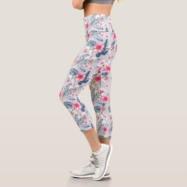 Tropisches Orchideenmuster Capri Leggings (Links)