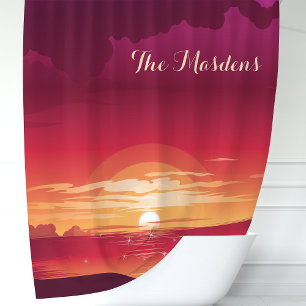 Tropisches Ozean-Sonnenuntergangs-Monogramm Duschvorhang