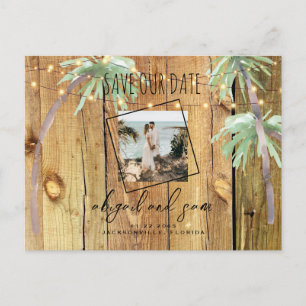 Tropisches Palm- und Holz-Paar-Foto Rettet unser D Postkarte