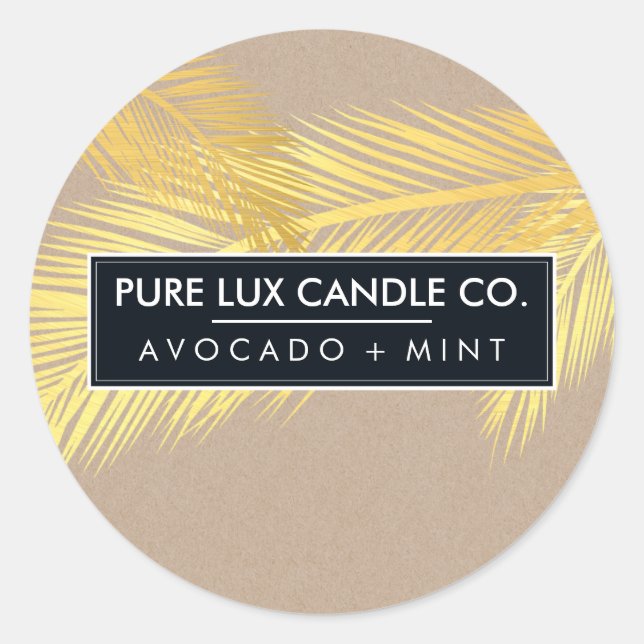 TROPISCHES PALM VERLASSE coole Goldfolie fett Runder Aufkleber (Vorderseite)