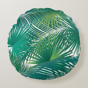 Tropisches Palmbaum-Blatt-Muster Watercolor-Trend Rundes Kissen