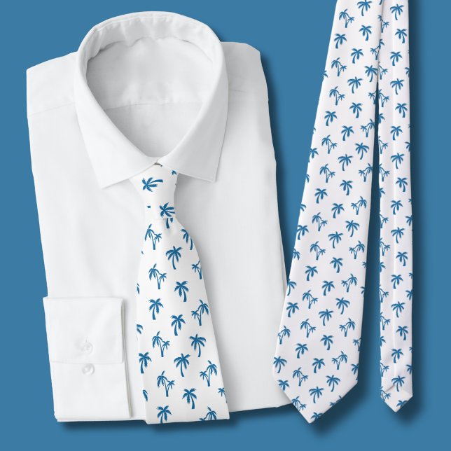 Tropisches Palmbaum-Muster blau Krawatte (blue and white palm tree tie)