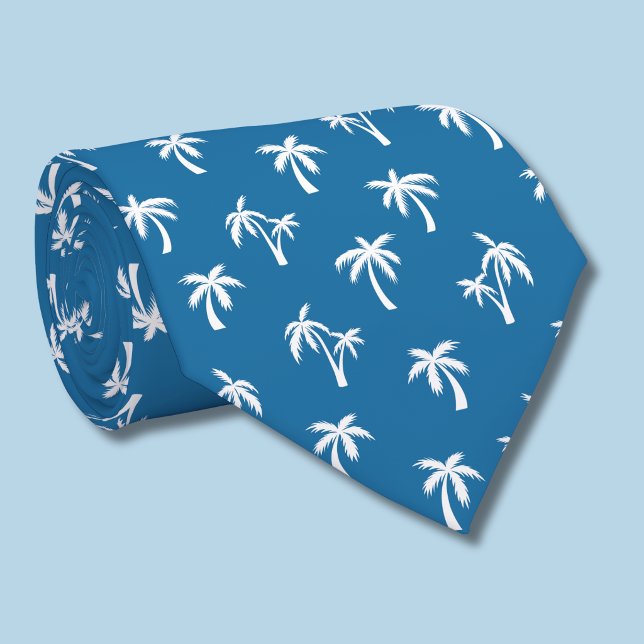 Tropisches Palmbaum-Muster blau Krawatte (blue and white palm tree tie)