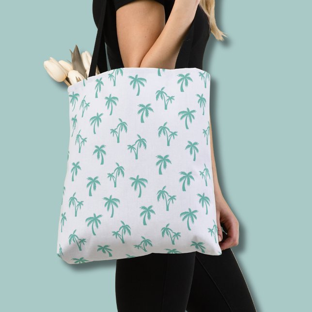 Tropisches Palmbaum-Muster meergrün (green and white palm tree tote bag)