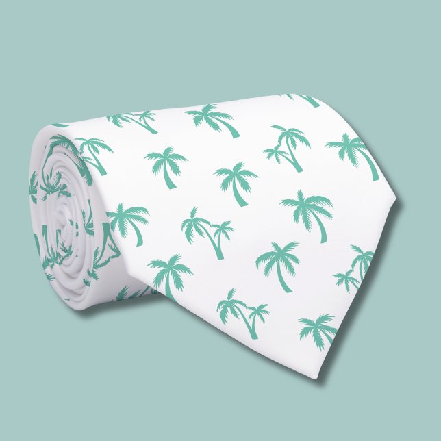 Tropisches Palmbaum-Muster meergrün Krawatte (green and white palm tree tie )