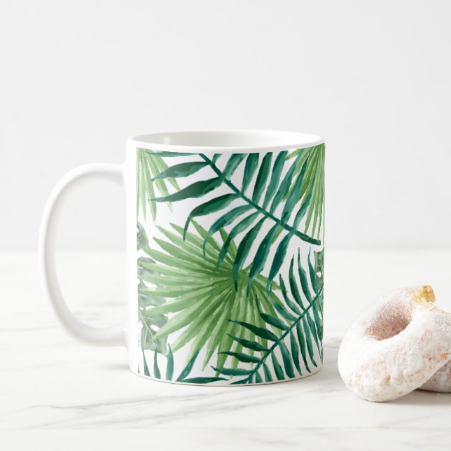 Tropisches Palmblatt-Aquarell Kaffeetasse (Mit Donut)