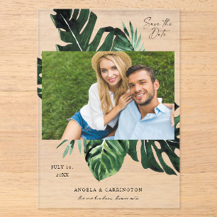 Tropisches Palmblatt Save-the-Date-Foto Acryleinladungen