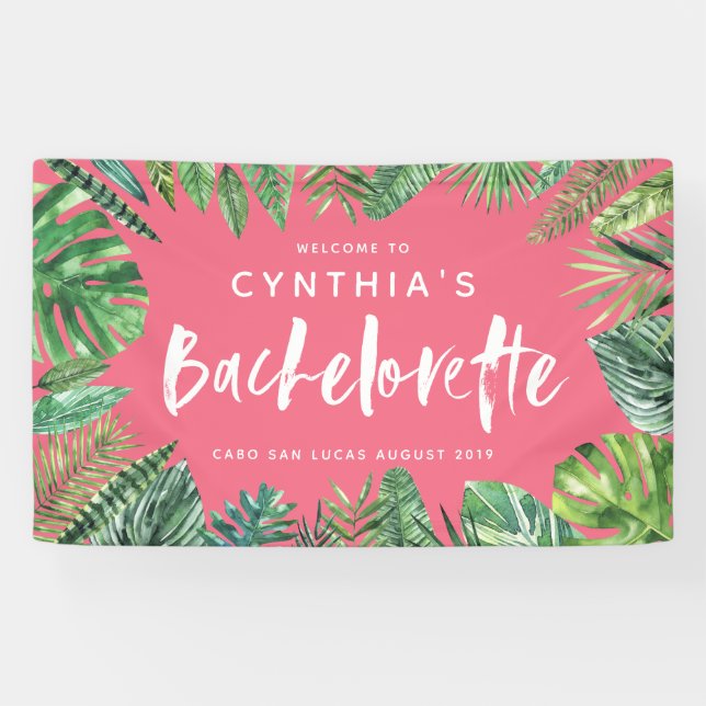 Tropisches Palmblatt u. Skript bachelorette Banner (Horizontal)
