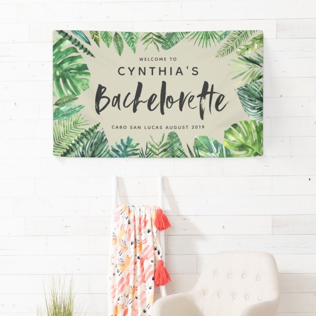 Tropisches Palmblatt u. Skript bachelorette Banner (Insitu)