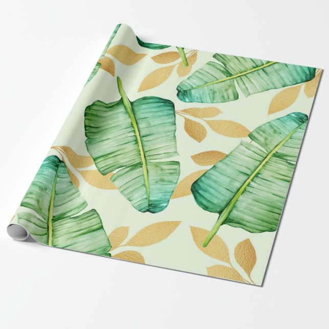 Tropisches Palmblätter-Muster Geschenkpapier (Ungerollt)