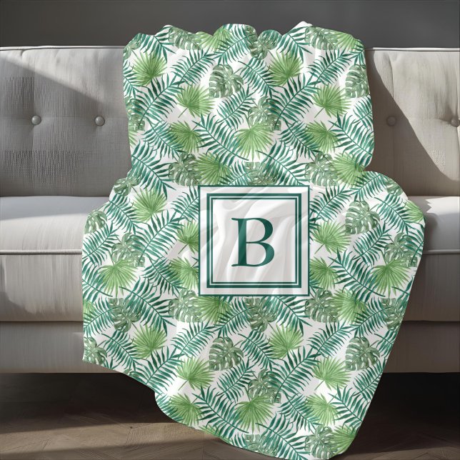 Tropisches Palmblätter-Muster Monogramm Fleecedecke (Tropical Palm Leaves Pattern Monogrammed Fleece Blanket
)