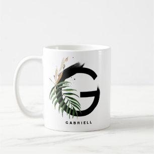 Tropisches Palmblättrige Buchstaben G Monogramm Pe Kaffeetasse