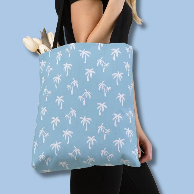 Tropisches Palmenbaum-Muster babyblau (Light blue & white palm tree tote bag)