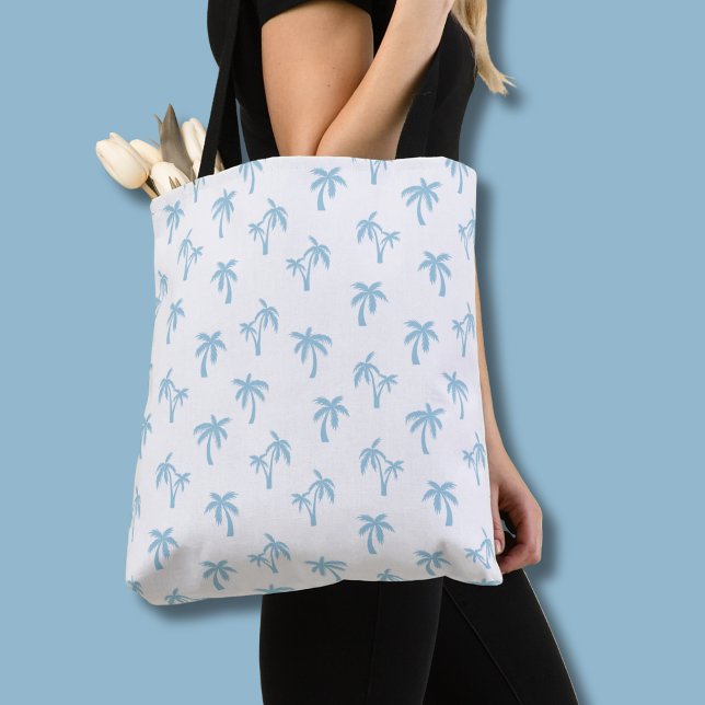Tropisches Palmenbaum-Muster babyblau (Light blue palm tree tote bag)