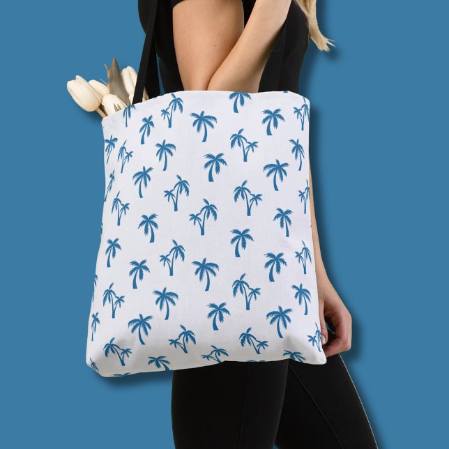 Tropisches Palmenbaum-Muster blau (White/Blue palm tree tote bag)