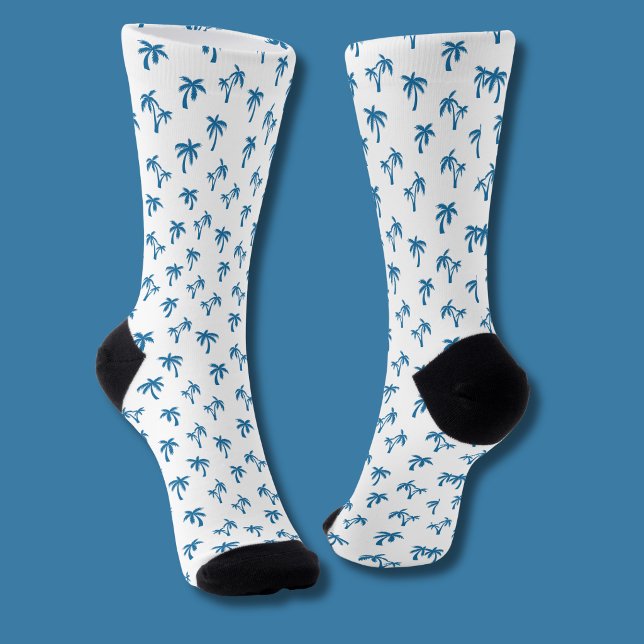 Tropisches Palmenbaum-Muster blau Socken (White/Blue palm tree socks )