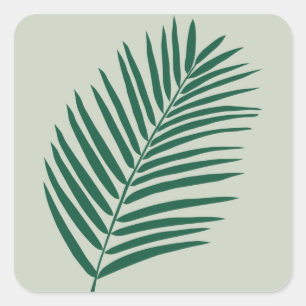 Tropisches Palmenblättrig, grün und grün Quadratischer Aufkleber