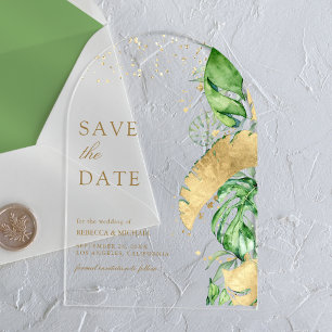 Tropisches Palmenbogen Goldene Hochzeit Save the D Acryleinladungen