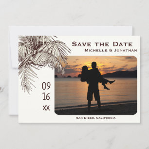 Tropisches Palmenstrand-Foto-Hochzeit Save The Date