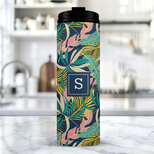 Tropisches Palmwedel-Strandmuster mit Monogramm Thermosbecher