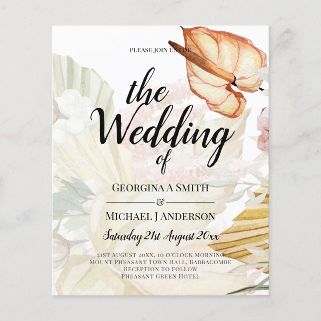 Tropisches Pampas Grass Bold Wedding mit niedrigem Flyer (Vorne)