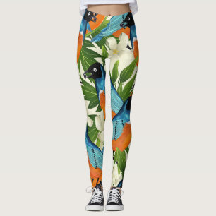 Tropisches Papaya- und Vogelmuster. Leggings