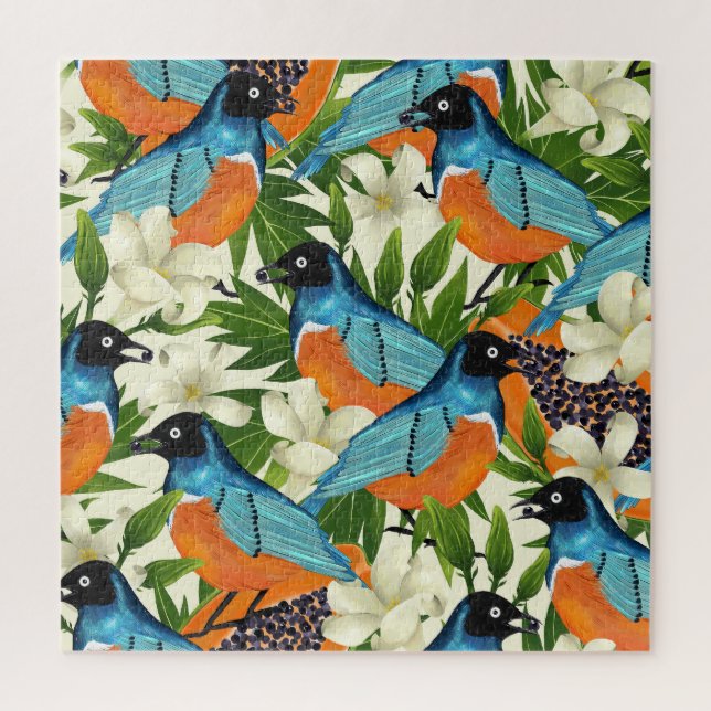 Tropisches Papaya- und Vogelmuster. Puzzle (Vertikal)