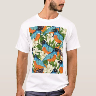 Tropisches Papaya- und Vogelmuster. T-Shirt