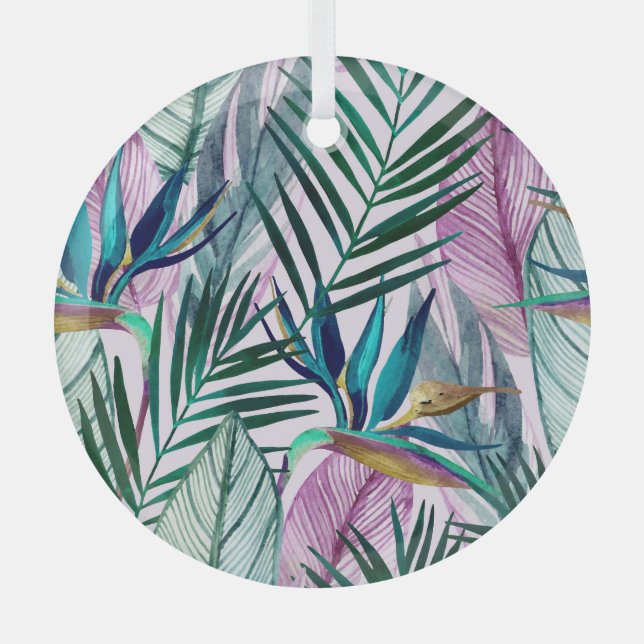 Tropisches Paradies, Aquarellmuster Ornament Aus Glas (Vorderseite)