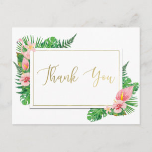 Tropisches Paradies Flamingo Blätter Gold Danke Postkarte