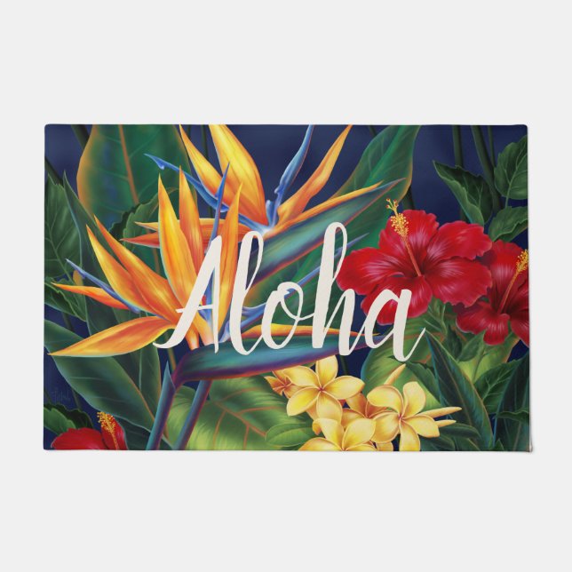 Tropisches Paradies Hawaiian Floral Aloha Fußmatte (Vorderseite)