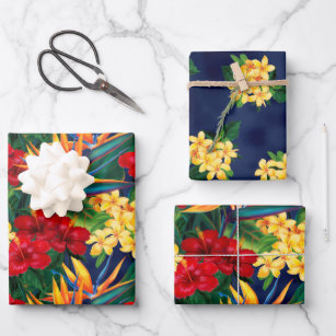 Tropisches Paradies Hawaiian Floral Kleines Trio Geschenkpapier Set