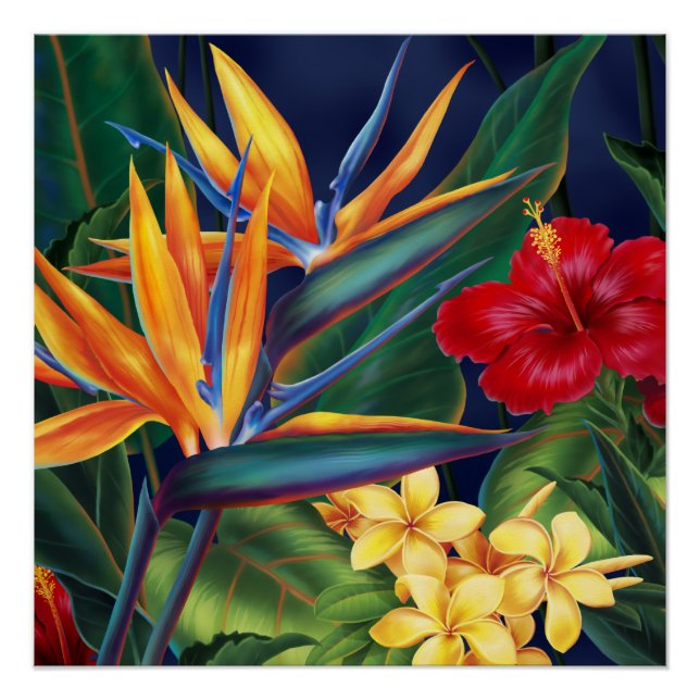 Tropisches Paradies Hawaiian Floral Poster (Vorderseite)