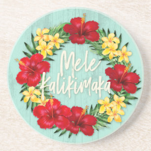 Tropisches Paradies Hawaiian Holiday Wreath Wood Getränkeuntersetzer