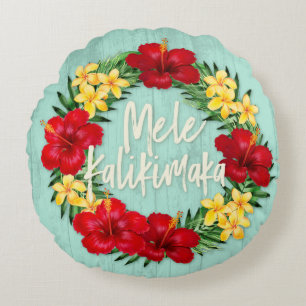 Tropisches Paradies Hawaiian Holiday Wreath Wood Rundes Kissen