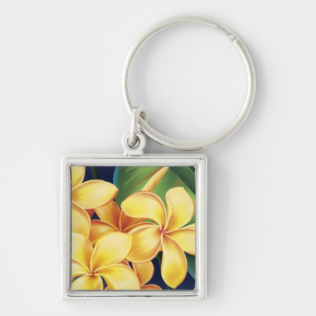 Tropisches Paradies Hawaiian Plumeria Keyrings Schlüsselanhänger (Vorne)