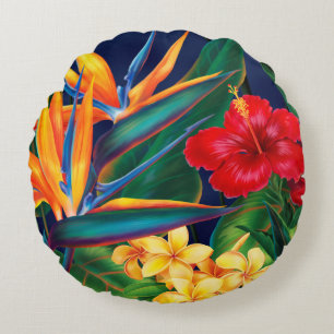 Tropisches Paradies-hawaiisches Blumen Rundes Kissen