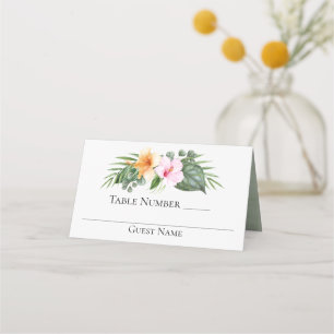 Tropisches Paradies Hibiskus und Palmen Hochzeit Platzkarte
