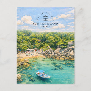 TROPISCHES PARADIES KOH TAO INSEL Aquarell Feiertagspostkarte