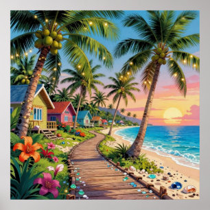 Tropisches Paradies Küsten Strandhaus Ozean  Poster