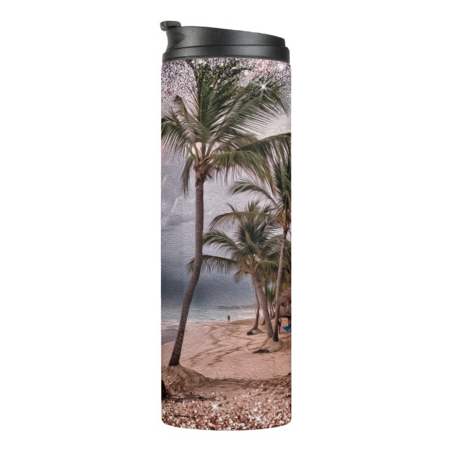 Tropisches Paradies Palmen Thermosbecher (Nach rechts gedreht)