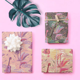 Tropisches Paradies pink Geschenkpapier Set